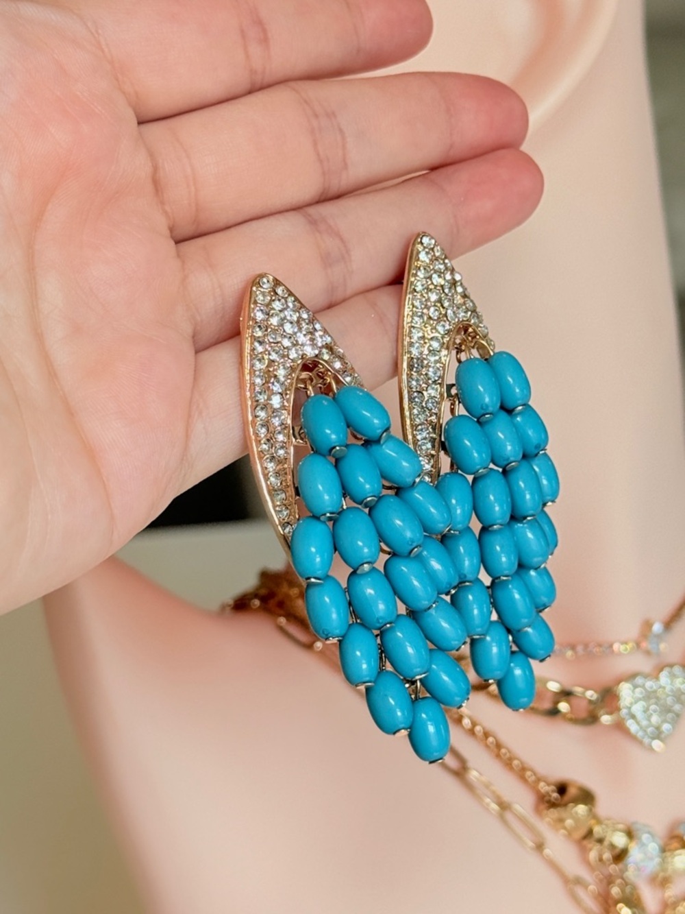 Gold-Tone Turquoise Cluster Drop Earrings - Picture 10 of 13